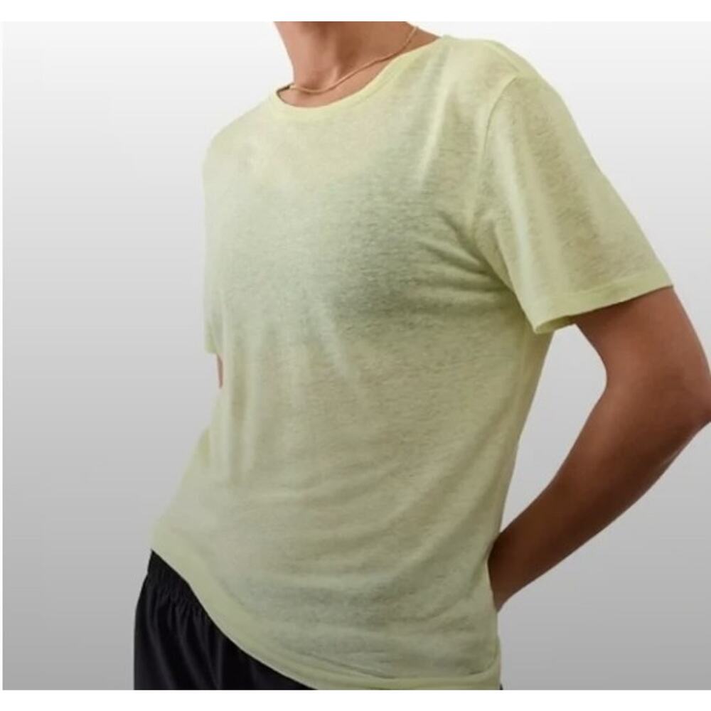 ATHLETA Limone Getaway Linen Blend Crew Neck Tee Short Sleeve Minimalist Small